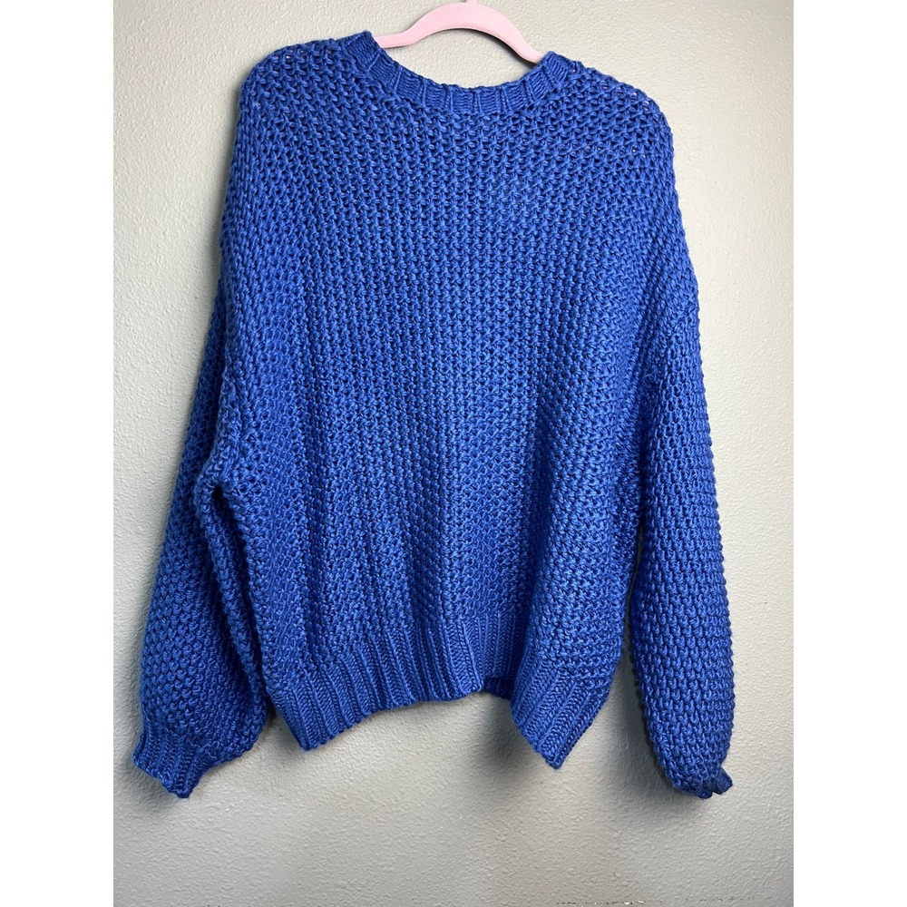 NWT Altar'd State Royal Blue‎ Chunky Knit Oversized Sweater Crew Neck Cozy S